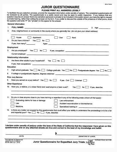 Other relevant experiences. . Monmouth county jury duty questionnaire